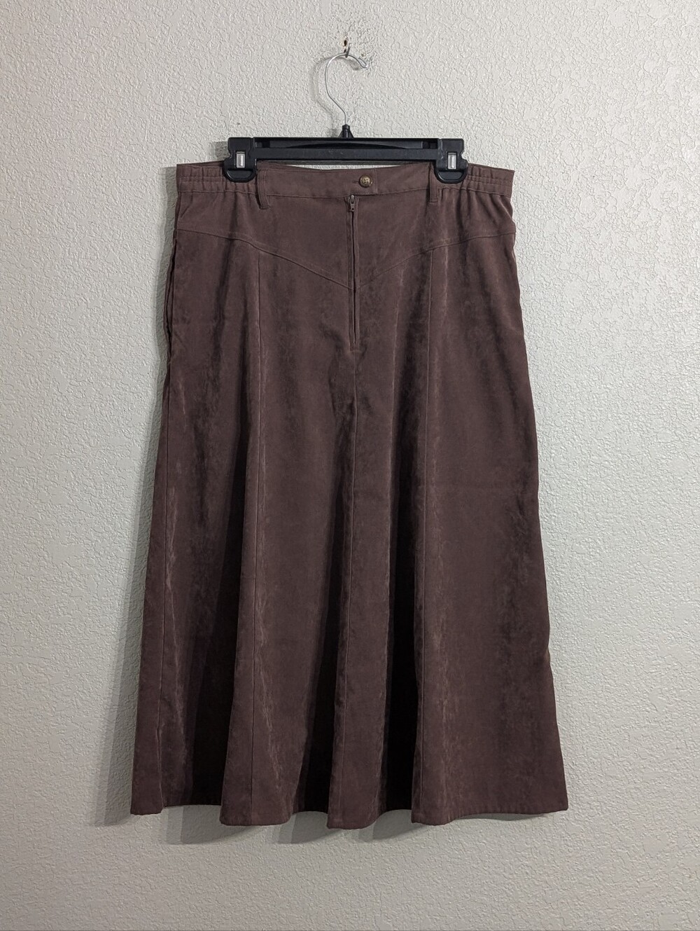 Orvis Vintage Brown Faux Suede A-Line Midi Skirt Sz 12 Pockets Fall Photo Shoot - Picture 4 of 11
